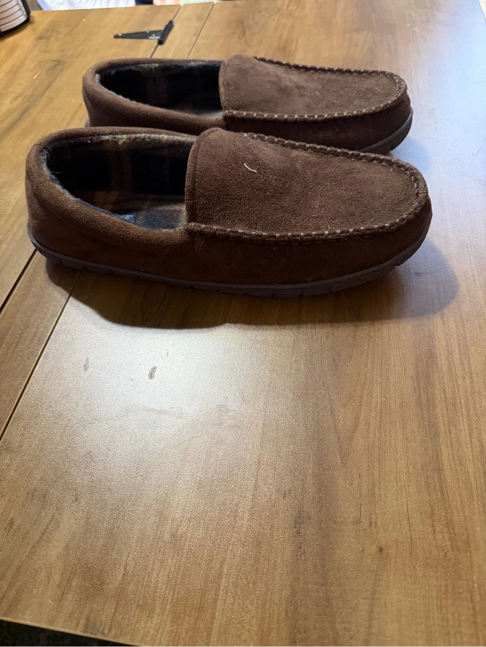 Dockers Men’s Brown Suede Slip-On Loafers with Plaid Lining